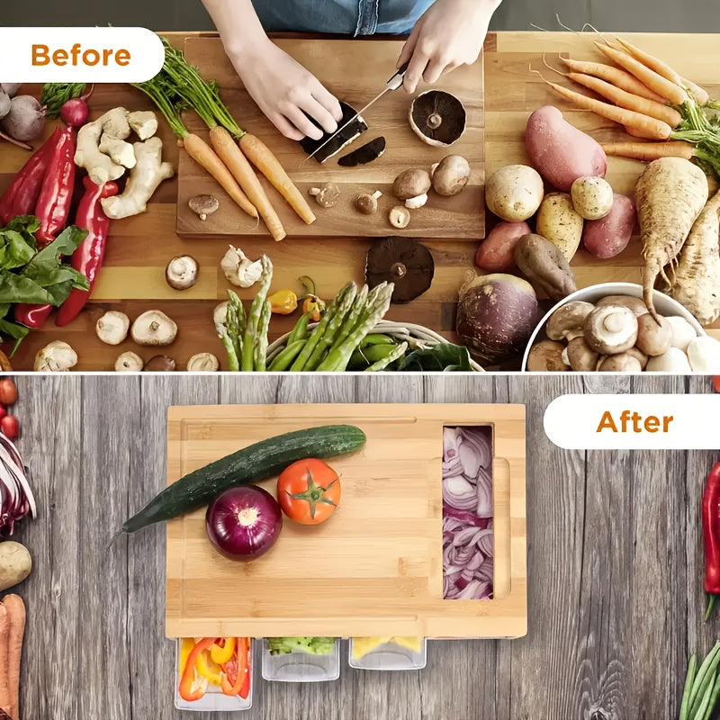 Bamboo Cutting Board with Storage Trays &amp; Graters | Multifunctional Kitchen Prep Station 5