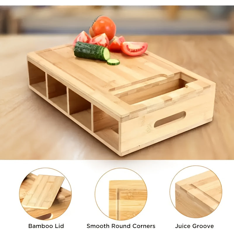 Bamboo Cutting Board with Storage Trays &amp; Graters | Multifunctional Kitchen Prep Station 6