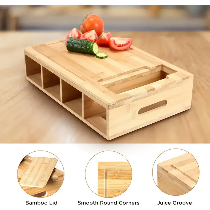Bamboo Cutting Board with Storage Trays &amp; Graters | Multifunctional Kitchen Prep Station 6