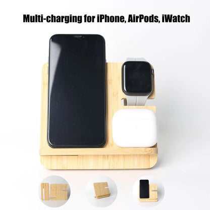 Bamboo Wireless Charging Station 3 in 1 stand - iPhone, iWatch, AirPods 2