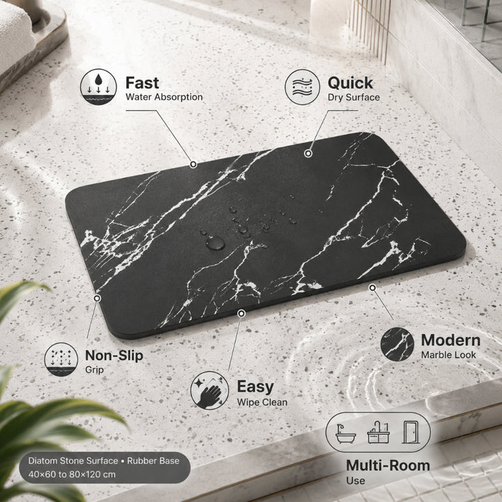 Quick Dry Bathroom Mat Diatom Stone Marble Non-Slip with Rubber Grip Base 3