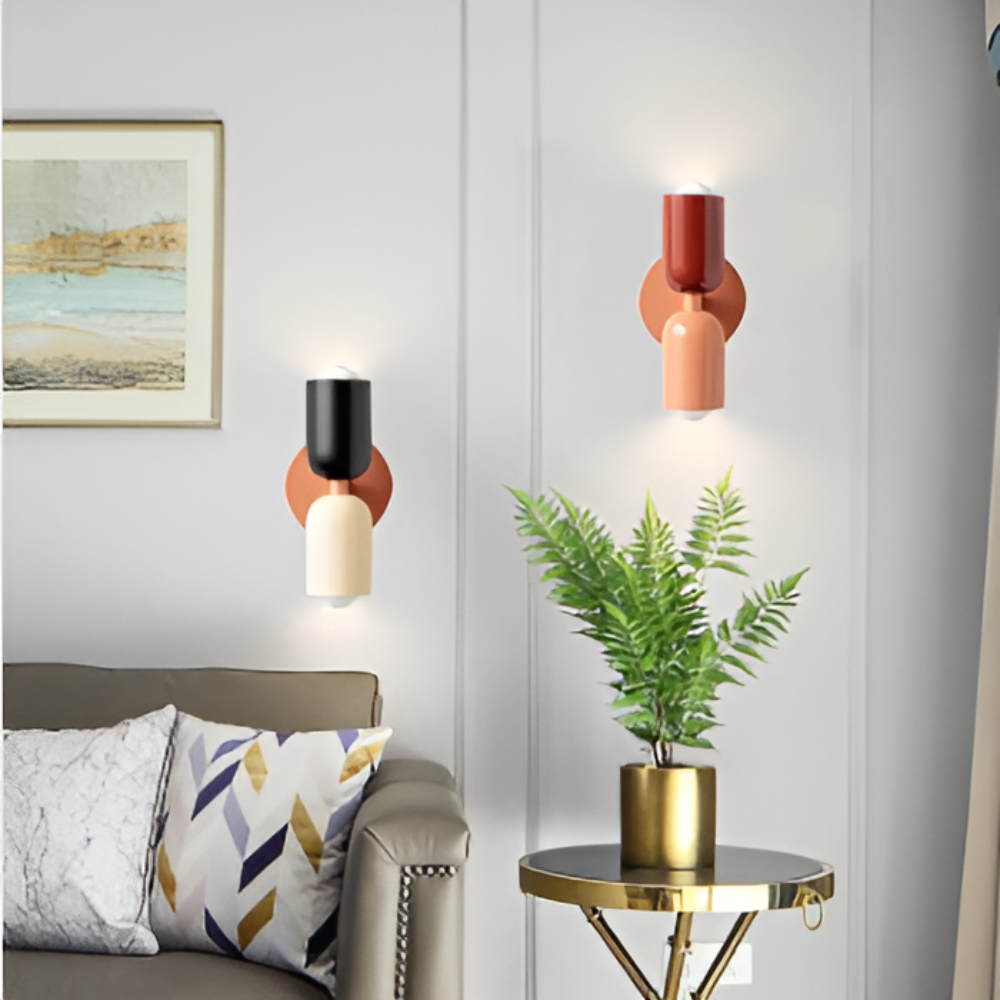 Battery Powered Wall Sconce, Cordless No-Wiring Design, 12 x 25 cm | Dual Capsule Shades | Nordic Style, Up-Down Lighting