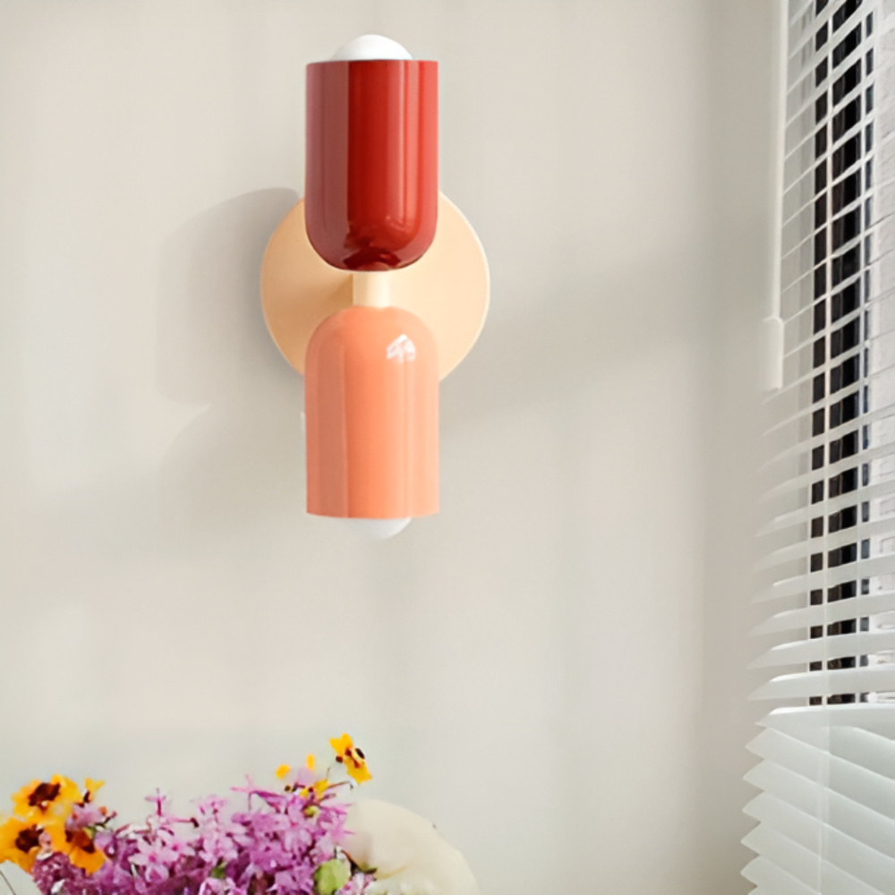 Battery Powered Wall Sconce, Cordless No-Wiring Design, 12 x 25 cm | Dual Capsule Shades | Nordic Style, Up-Down Lighting