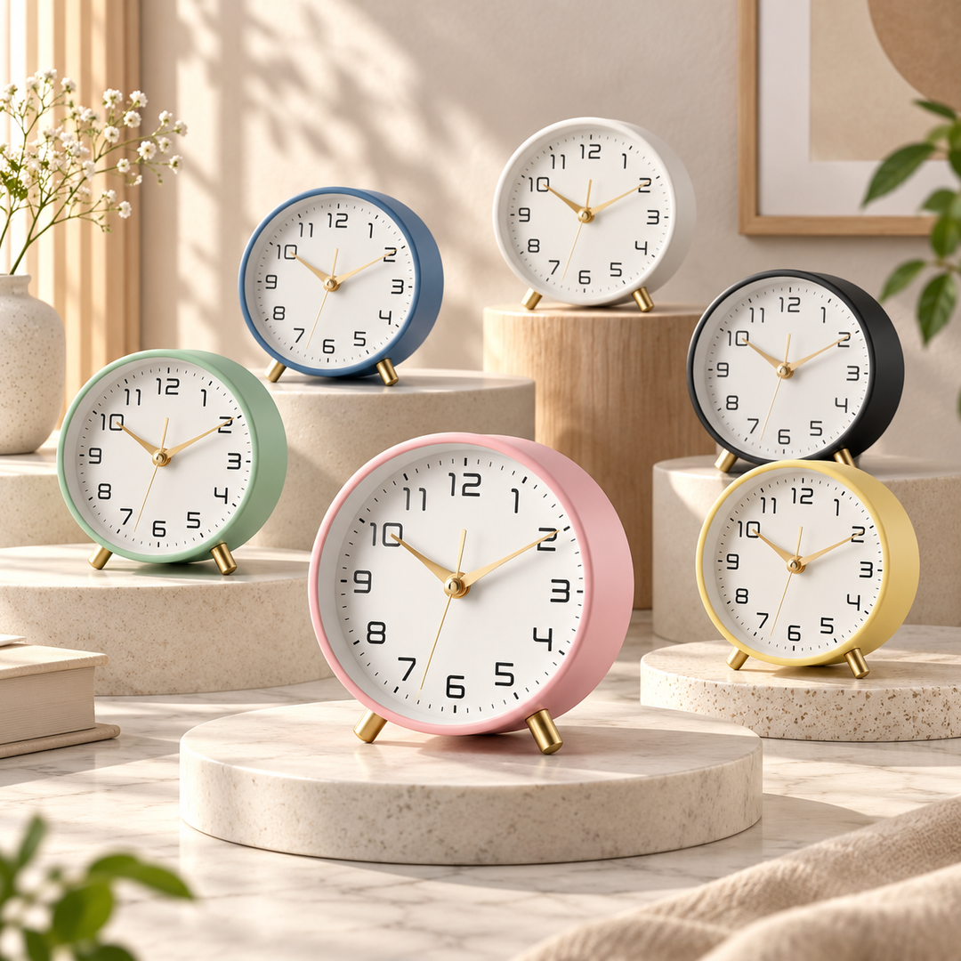 Battery Operated Table Clock Scandinavian Metal with Silent Sweep Movement 1