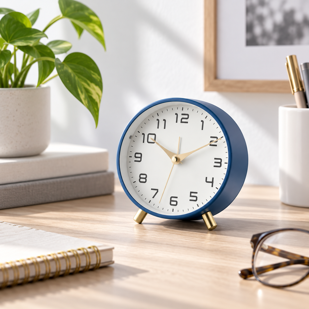 Battery Operated Table Clock Scandinavian Metal with Silent Sweep Movement 9
