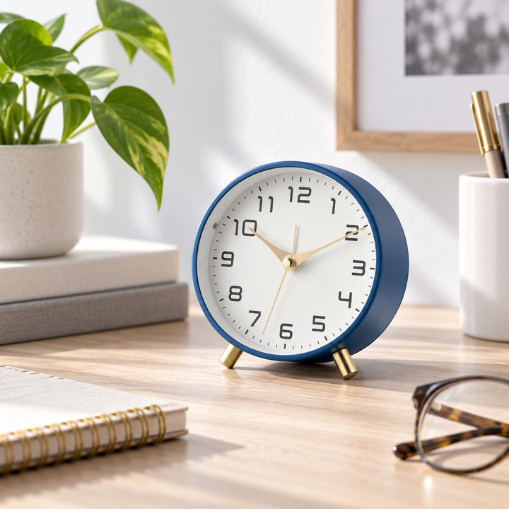 Battery Operated Table Clock Scandinavian Metal with Silent Sweep Movement 9