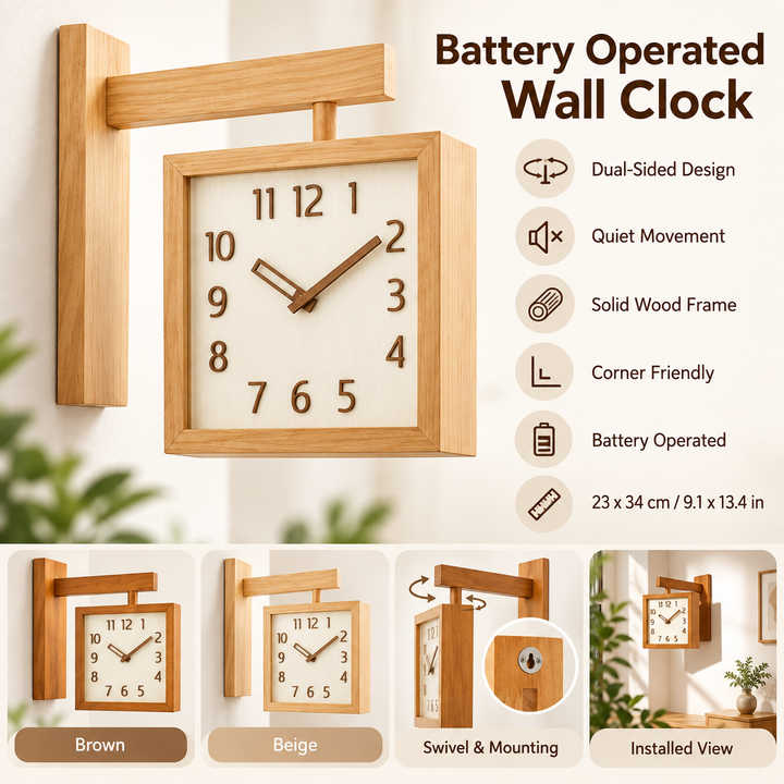 Wooden Wall Clock Battery Operated Dual-Sided with Pendulum Movement 6