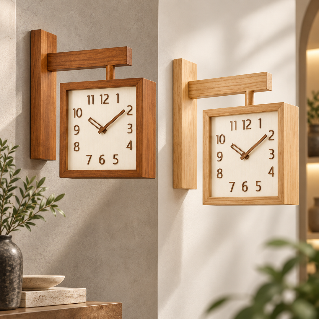 Wooden Wall Clock Battery Operated Dual-Sided with Pendulum Movement 1