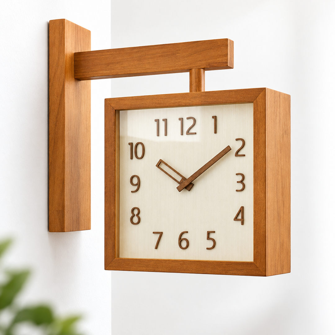 Wooden Wall Clock Battery Operated Dual-Sided with Pendulum Movement 2
