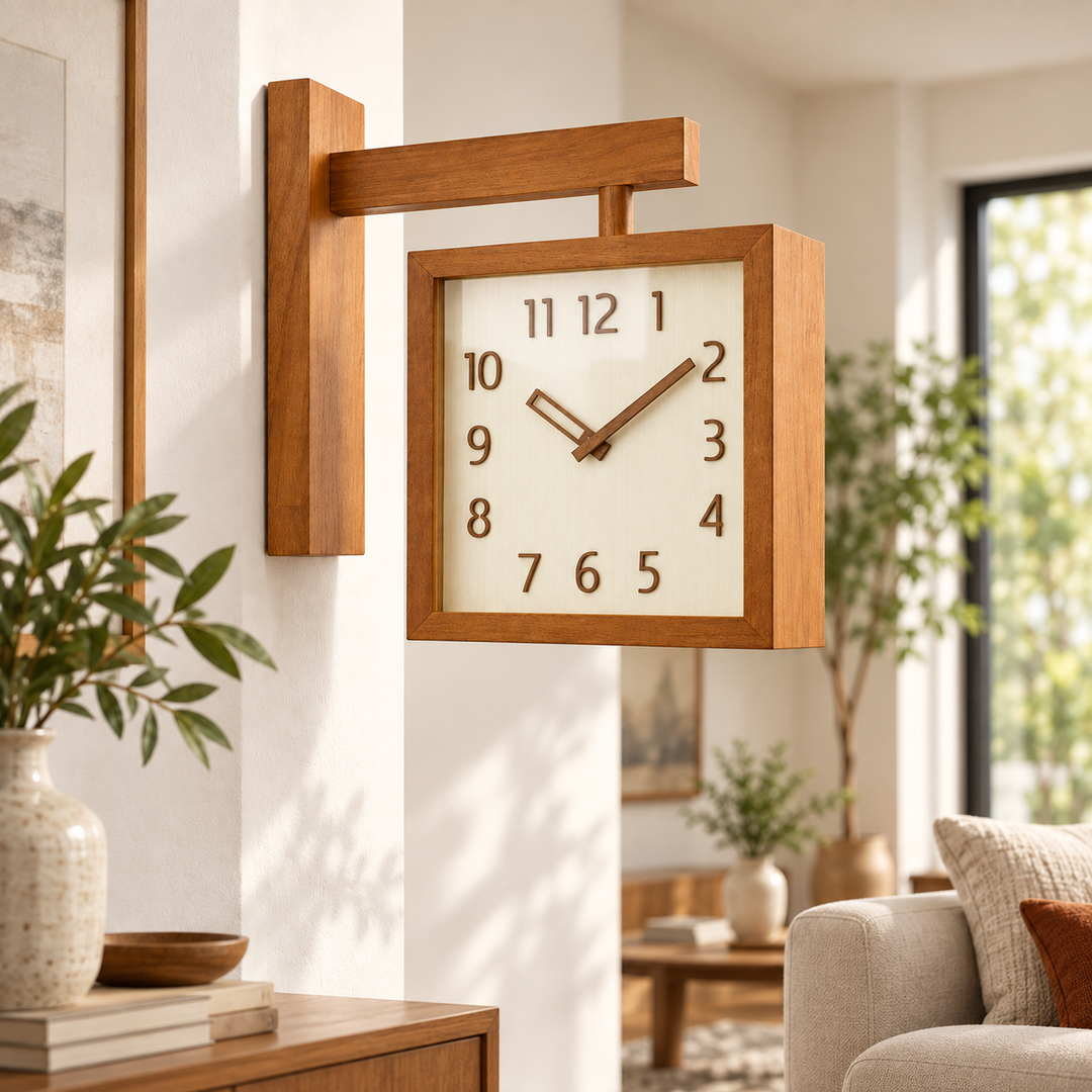 Wooden Wall Clock Battery Operated Dual-Sided with Pendulum Movement 4