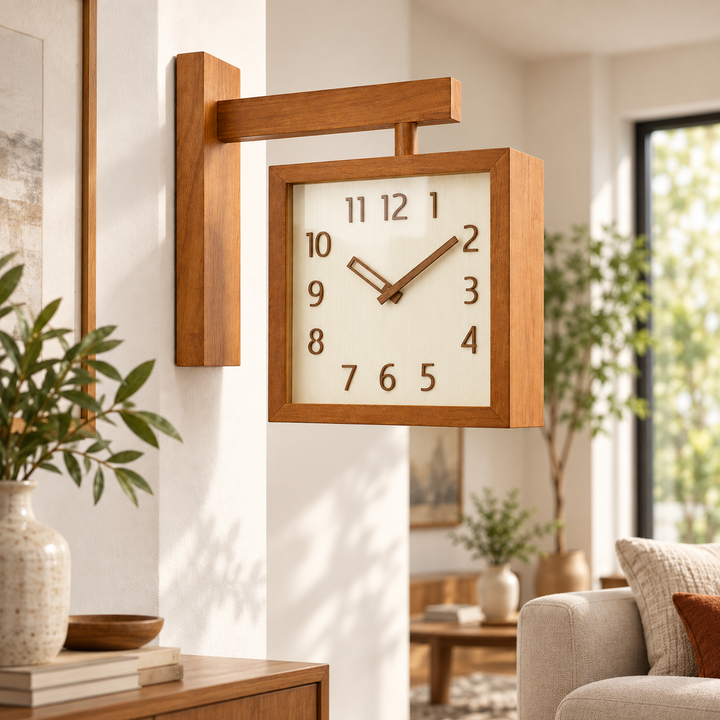 Wooden Wall Clock Battery Operated Dual-Sided with Pendulum Movement 4
