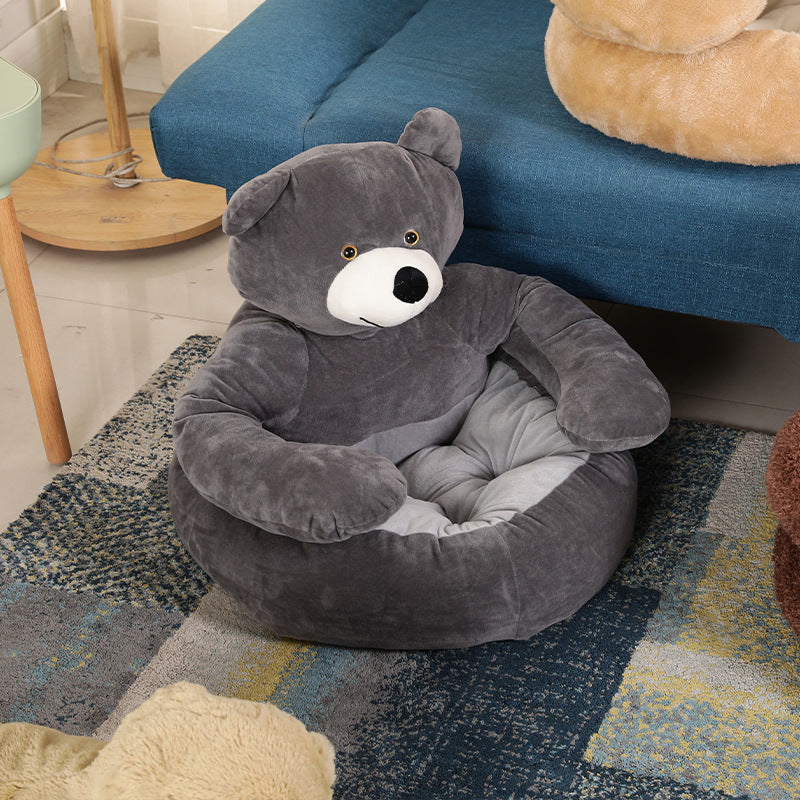 Bear Shaped Plush Pet Bed | Raised Sides & Non-Slip Base | Machine Washable Winter Warmth for Small and Medium Dogs and Cats
