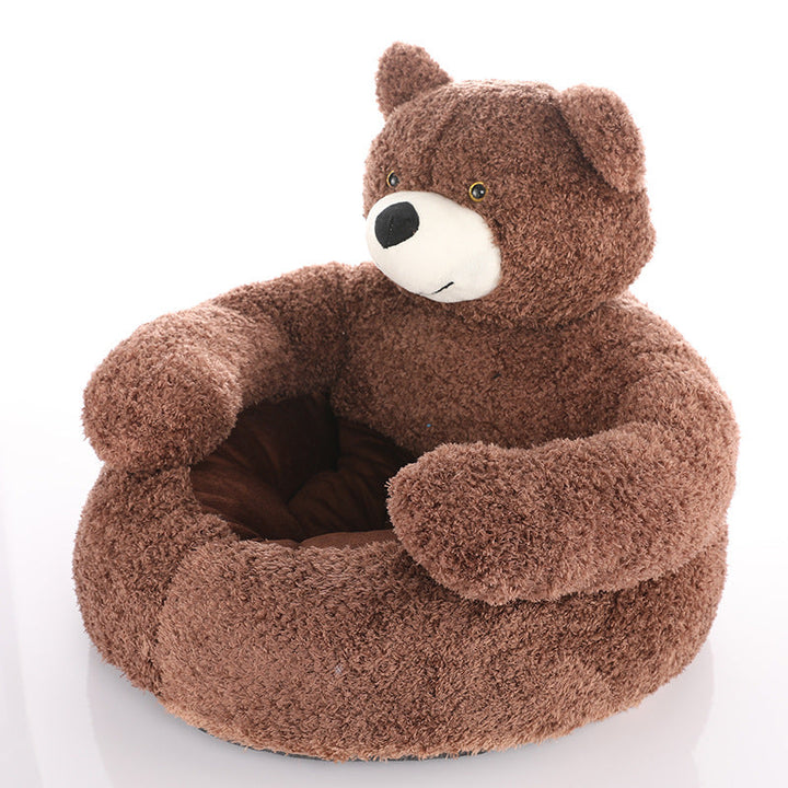 Bear Shaped Plush Pet Bed | Raised Sides &amp; Non-Slip Base | Machine Washable Winter Warmth for Small and Medium Dogs and Cats