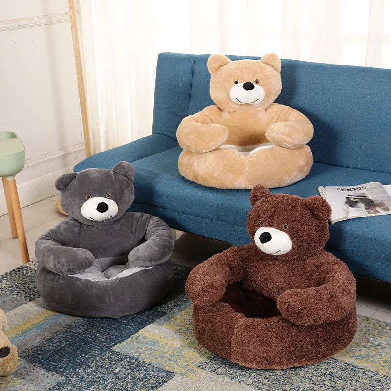Bear Shaped Plush Pet Bed | Raised Sides &amp; Non-Slip Base | Machine Washable Winter Warmth for Small and Medium Dogs and Cats