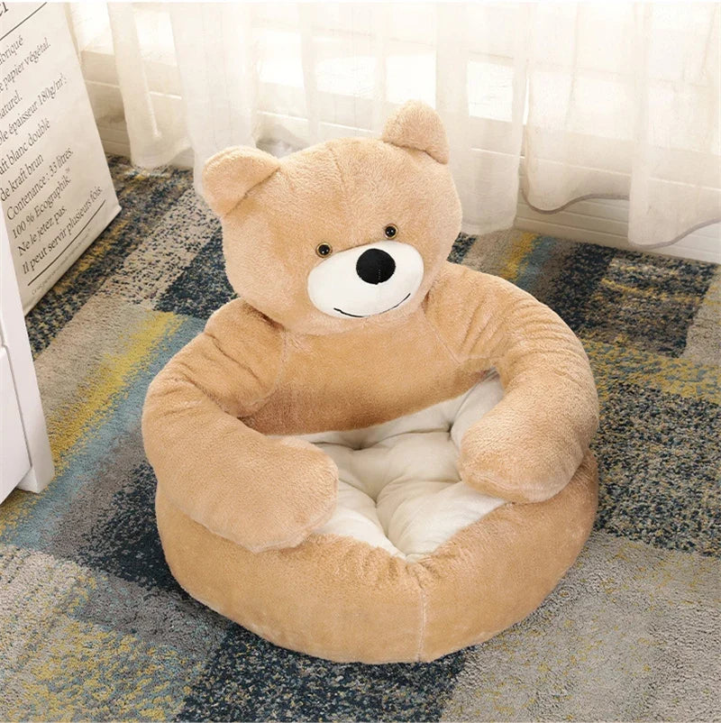 Bear Shaped Plush Pet Bed | Raised Sides &amp; Non-Slip Base | Machine Washable Winter Warmth for Small and Medium Dogs and Cats
