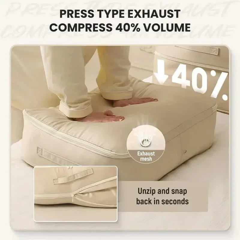 Bedding Storage Bag Non-Woven Fabric | Compressible, No Vacuum Pump Needed | Saves Up to 40% Space in Closets and Wardrobes