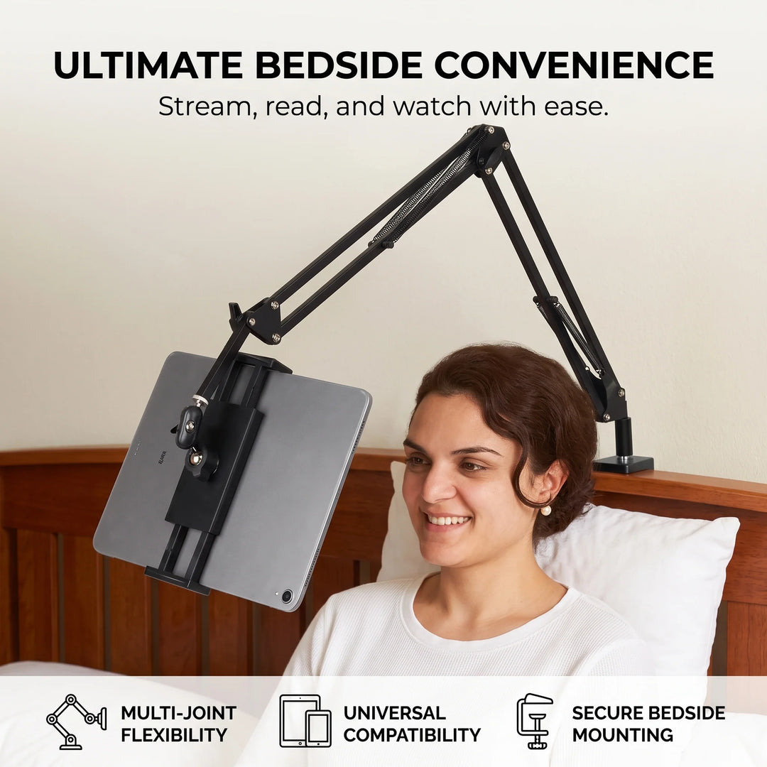 Bedside Tablet and Phone Mount | Spring Arm, Flat Base Plate