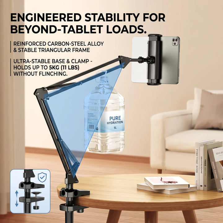 Bedside Tablet and Phone Mount | Spring Arm, Flat Base Plate