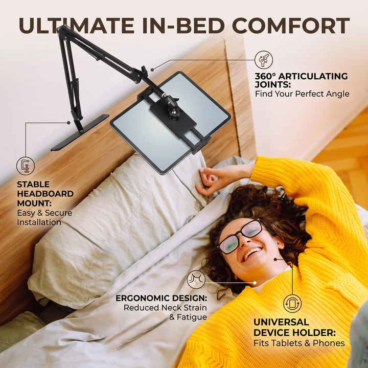 Bedside Tablet and Phone Mount | Spring Arm, Flat Base Plate