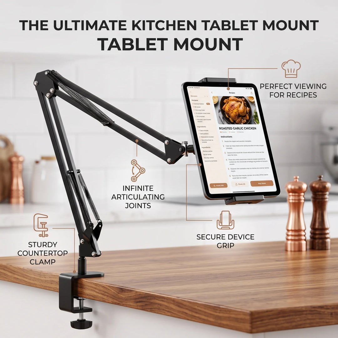 Bedside Tablet and Phone Mount | Spring Arm, Flat Base Plate