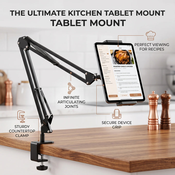 Bedside Tablet and Phone Mount | Spring Arm, Flat Base Plate