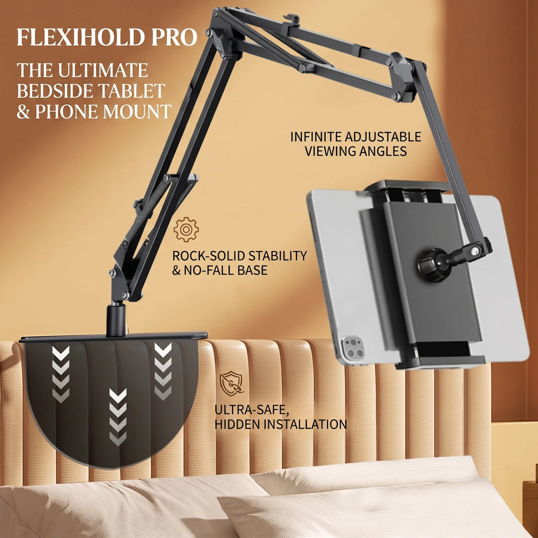 Bedside Tablet and Phone Mount | Spring Arm, Flat Base Plate