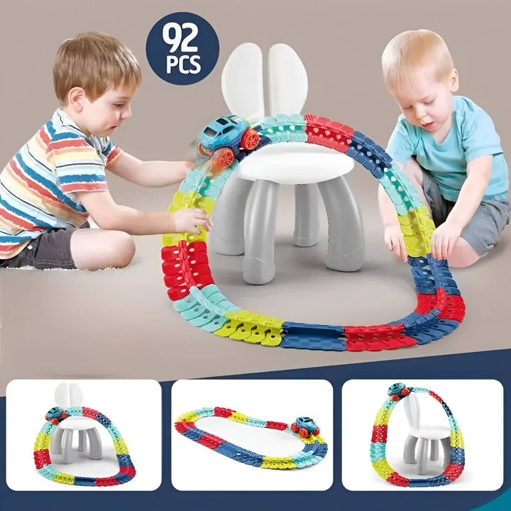 Bendable Race Track for Kids Nontoxic Plastic | Snap-Together Glow-in-the-Dark LED Design | Anti-Tip Car for Endless Play
