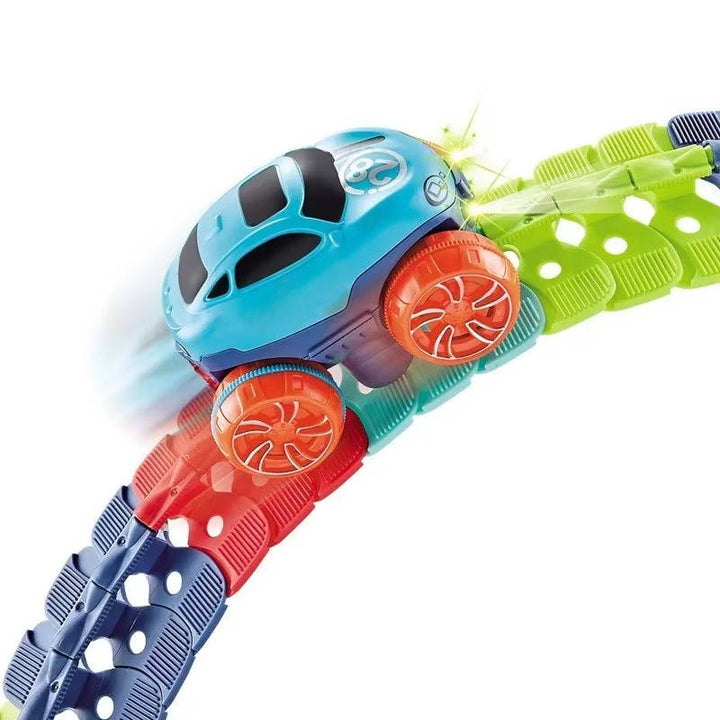Bendable Race Track for Kids Nontoxic Plastic | Snap-Together Glow-in-the-Dark LED Design | Anti-Tip Car for Endless Play