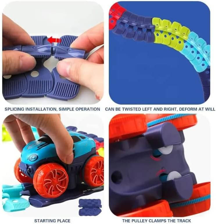 Bendable Race Track for Kids Nontoxic Plastic | Snap-Together Glow-in-the-Dark LED Design | Anti-Tip Car for Endless Play
