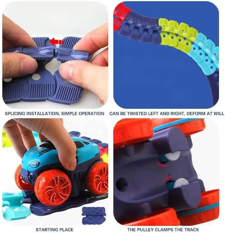 Bendable Race Track for Kids Nontoxic Plastic | Snap-Together Glow-in-the-Dark LED Design | Anti-Tip Car for Endless Play