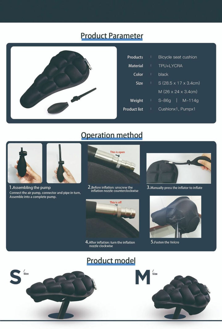Bicycle Decompression Seat Cushion | 3D Airbag Shock Absorption &amp; Pressure Relief | Breathable Anti-Skid Washable Cover