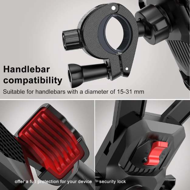 Bike Phone Mount, Universal Fit | 360° Rotation, Anti-Slip Shockproof Grip | Tool-Free Install, Fits All Smartphones