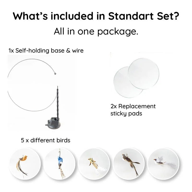 Bird Simulation Cat Toy | Suction Cup Mount, 5 Replaceable Bird Toys with Bells | Encourages Independent Play &amp; Exercise