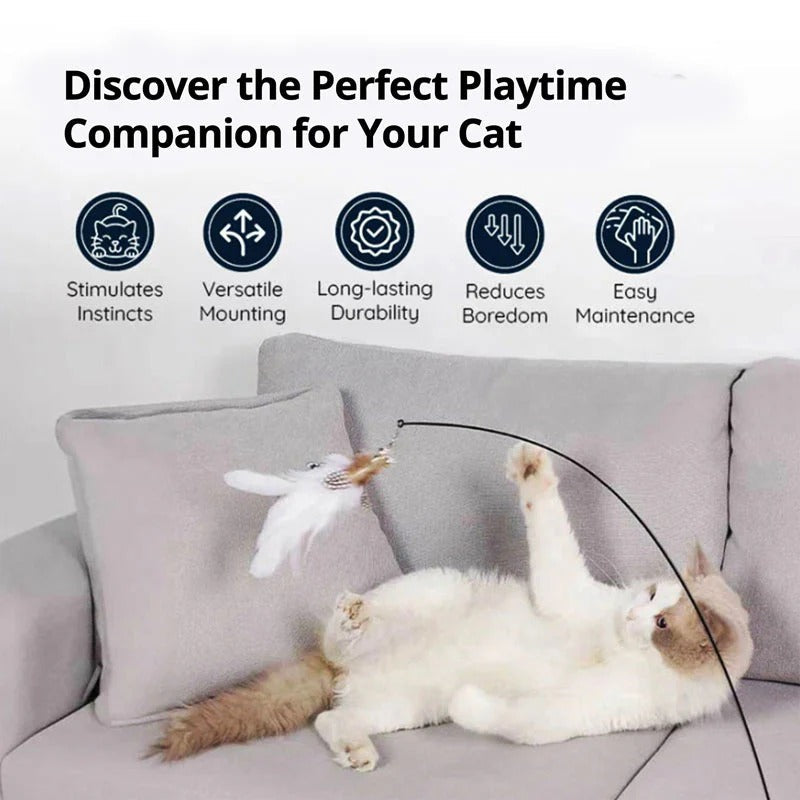 Bird Simulation Cat Toy | Suction Cup Mount, 5 Replaceable Bird Toys with Bells | Encourages Independent Play &amp; Exercise