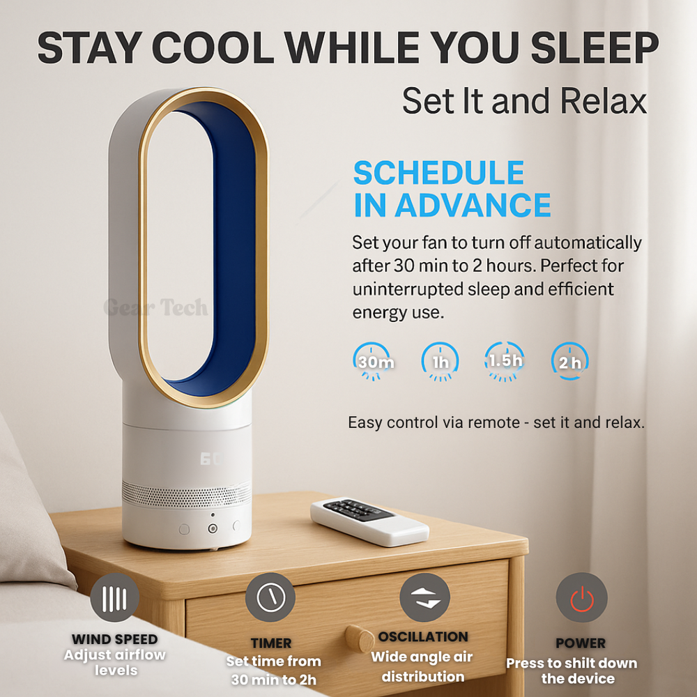 Bladeless Fan with Remote Control | 40cm Tower Fan with Timer & Oscillation