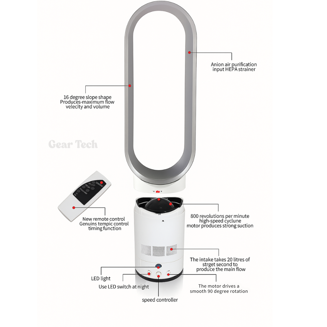 Bladeless Fan with Remote Control | 40cm Tower Fan with Timer &amp; Oscillation
