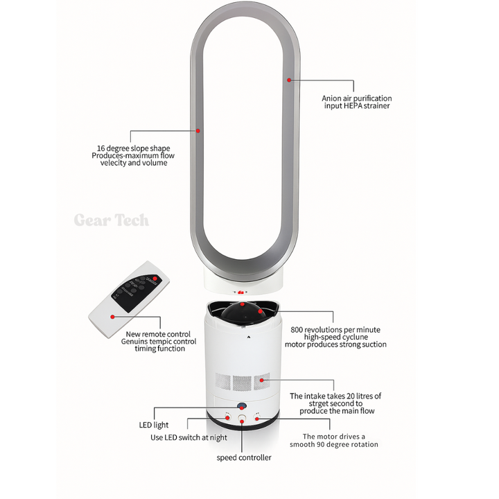Bladeless Fan with Remote Control | 40cm Tower Fan with Timer &amp; Oscillation