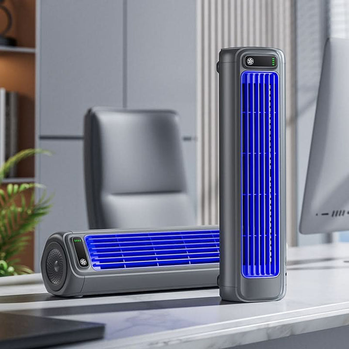 Bladeless Portable Air Cooler Fan | Rechargeable 2000mAh | Wall Mount &amp; Tabletop | 12-Hour Battery