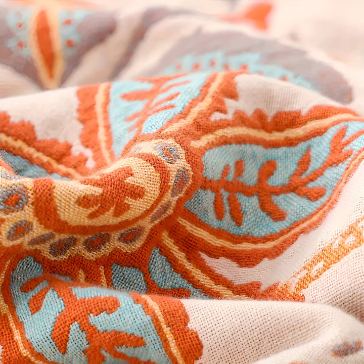 Floral Boho Blanket Throw Woven Cotton Fabric | Fringe Trim Design | Cosy Layer for Sofa, Bed, Picnic and Outdoor Use 6