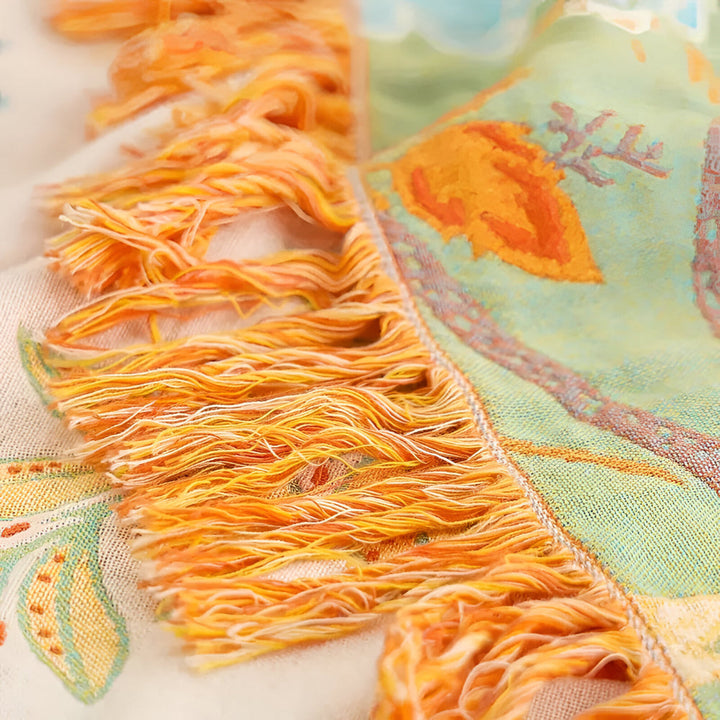 Floral Boho Blanket Throw Woven Cotton Fabric | Fringe Trim Design | Cosy Layer for Sofa, Bed, Picnic and Outdoor Use 8