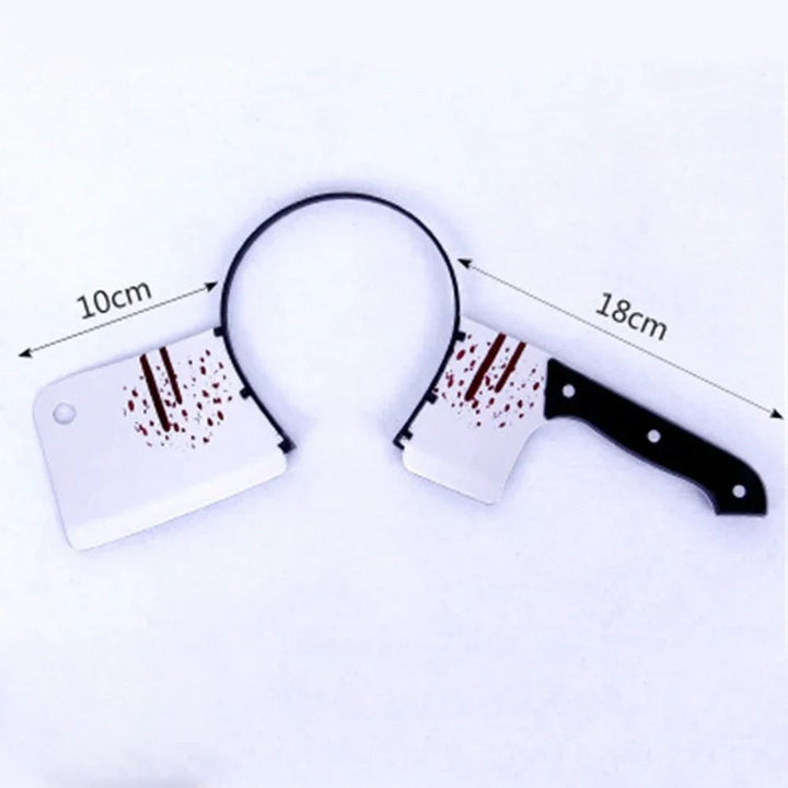 Bloody Weapon Headband Halloween Costume Prop | Head-Through Optical Illusion Design | Lightweight Flexible Plastic