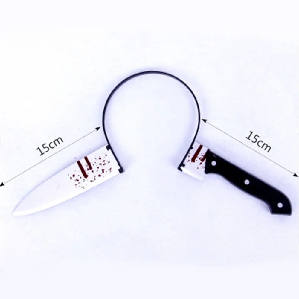 Bloody Weapon Headband Halloween Costume Prop | Head-Through Optical Illusion Design | Lightweight Flexible Plastic