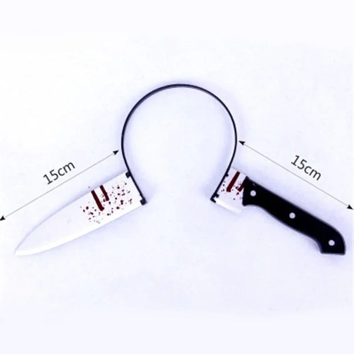 Bloody Weapon Headband Halloween Costume Prop | Head-Through Optical Illusion Design | Lightweight Flexible Plastic