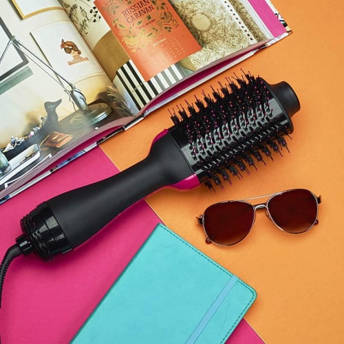 Blow Dry Brush Hot Air Styler with Curved Edges | Ceramic Oval Barrel 1000W | Volumising Smooth Shine Styling Results