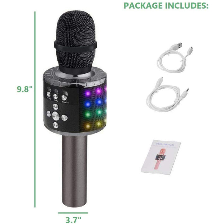 Bluetooth Karaoke Microphone 4-in-1 | Wireless Handheld Speaker &amp; Recorder | 2000mAh Rechargeable Battery with LED Lights