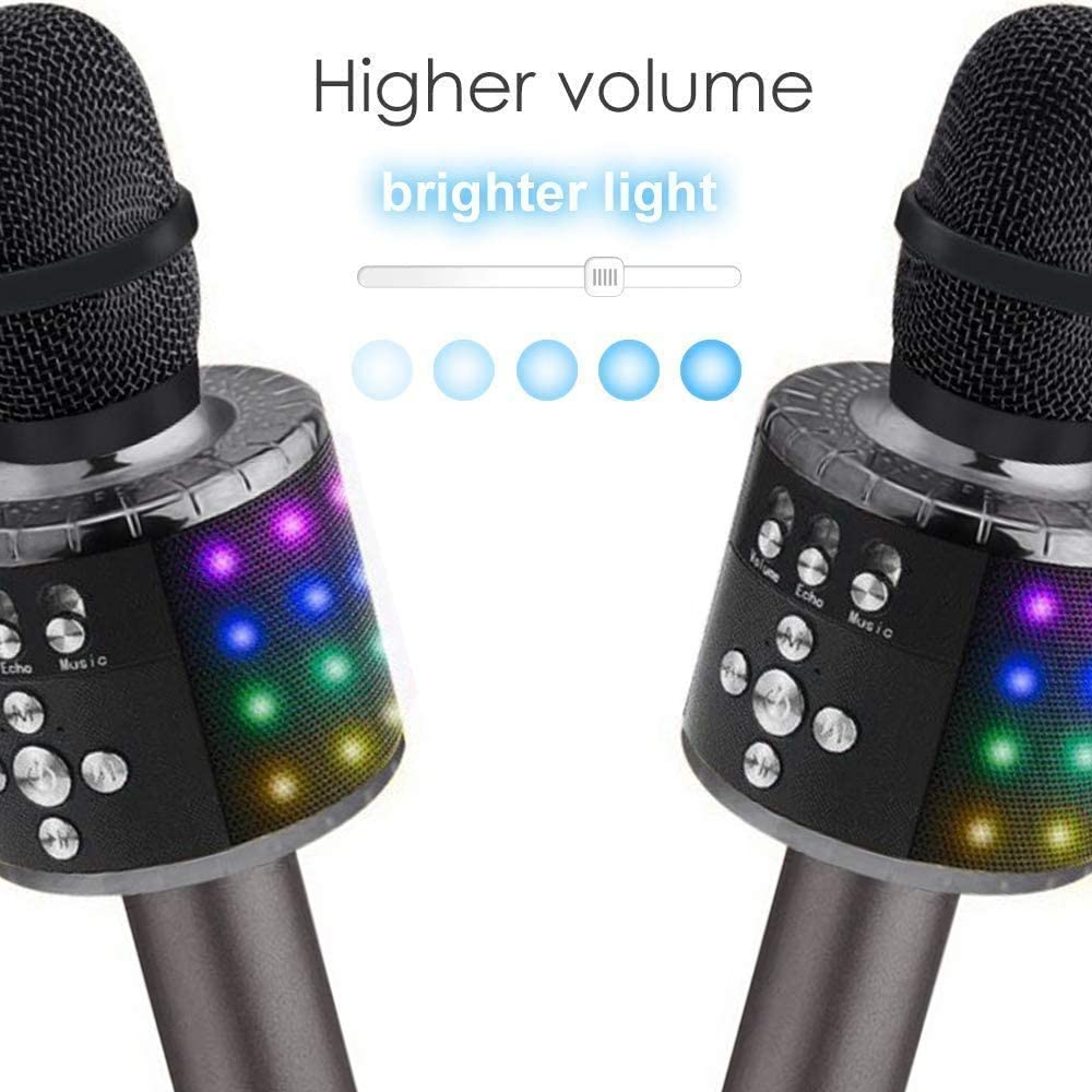 Bluetooth Karaoke Microphone 4-in-1 | Wireless Handheld Speaker &amp; Recorder | 2000mAh Rechargeable Battery with LED Lights
