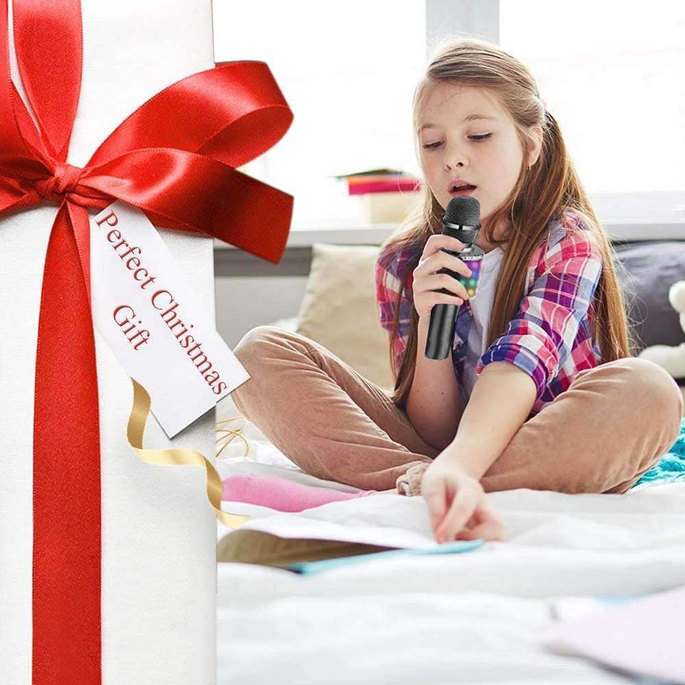 Bluetooth Karaoke Microphone 4-in-1 | Wireless Handheld Speaker &amp; Recorder | 2000mAh Rechargeable Battery with LED Lights