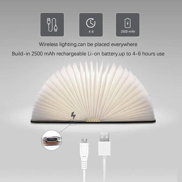 Book Shaped LED Night Light | USB Rechargeable, Touch Sensor Dimmer | Cordless Bedside Lamp, 22 x 17 cm Open Book Design