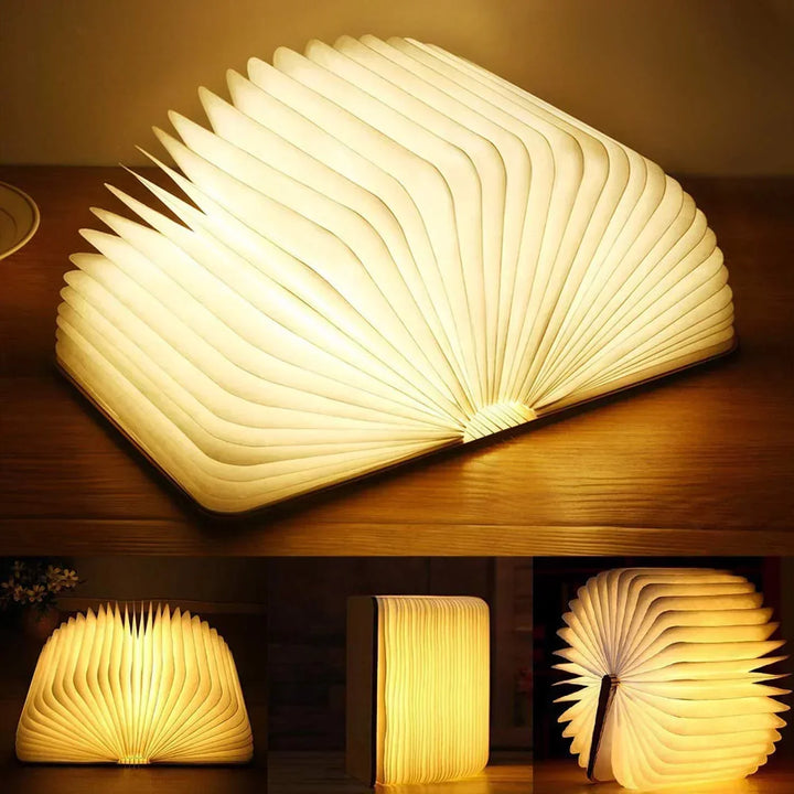 Book Shaped LED Night Light | USB Rechargeable, Touch Sensor Dimmer | Cordless Bedside Lamp, 22 x 17 cm Open Book Design