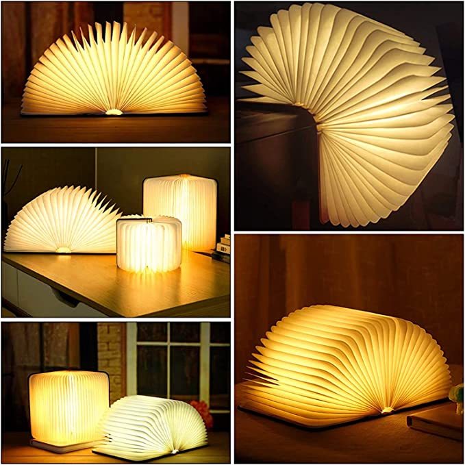 Book Shaped LED Night Light | USB Rechargeable, Touch Sensor Dimmer | Cordless Bedside Lamp, 22 x 17 cm Open Book Design
